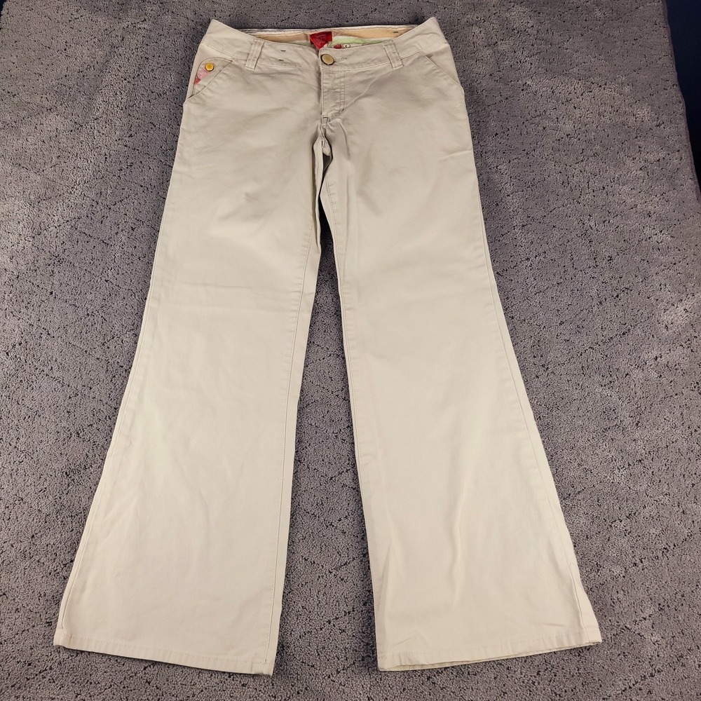 Mossimo Pants Womens 9 Beige Flare Low Rise Flap Pocket Festival Hippie Boho